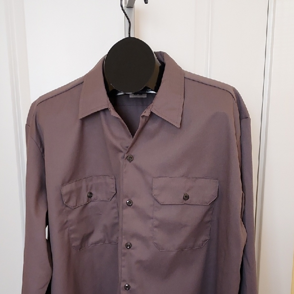 *Dickies Men's Stylish WorK Shirt Gray Long Sleeve Button-Up Shirt